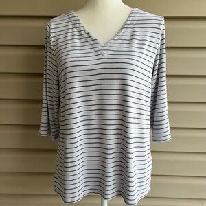•J.Jill• Wearever Knit Striped V-Neck Pullover Top - Size Medium Petite